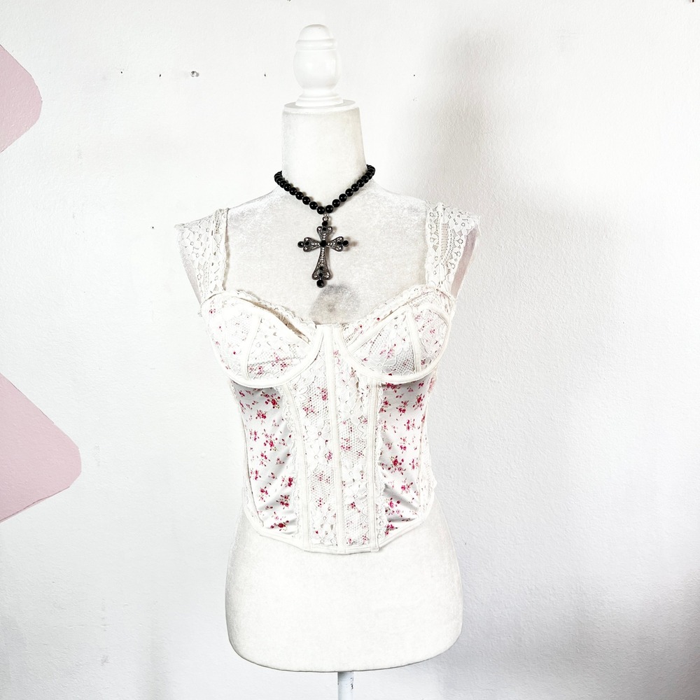 White Lace Corset Bustier Floral Coachella Festival Bridal White Medium